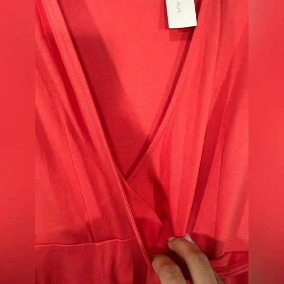 New York &‎ Co Women’s XL Tall Fit & Flare V neck Coral Midi Dress - Picture 8 of 9